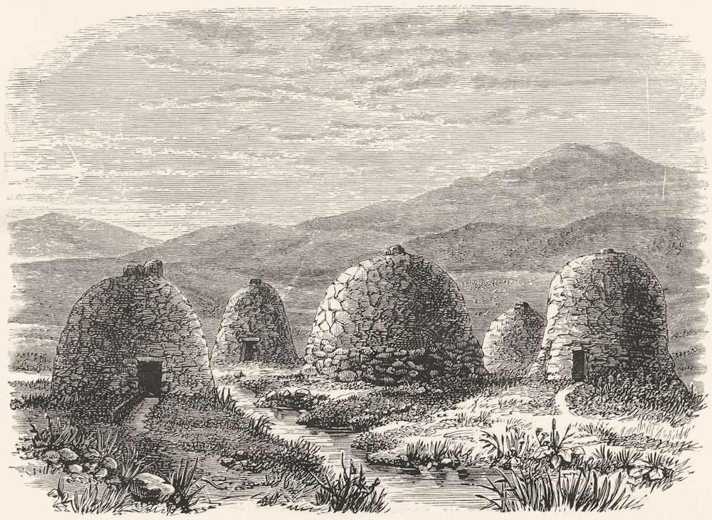 SCOTLAND. Huts in Uig, Lewis, inhabited 1859 c1886 old antique print picture